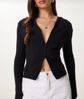 Hooded zippered knitwear cardigan