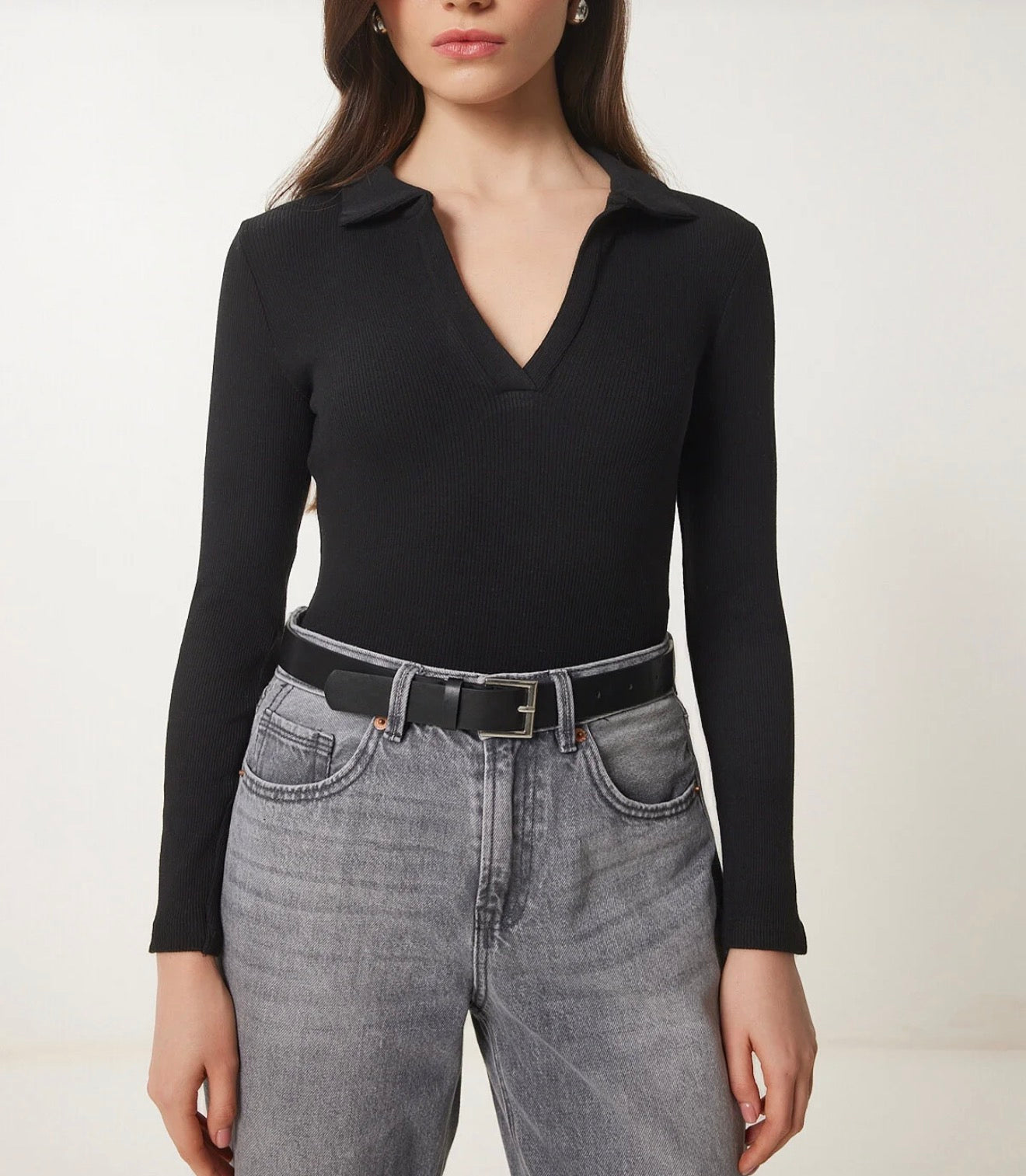 Polo neck knitted blouse