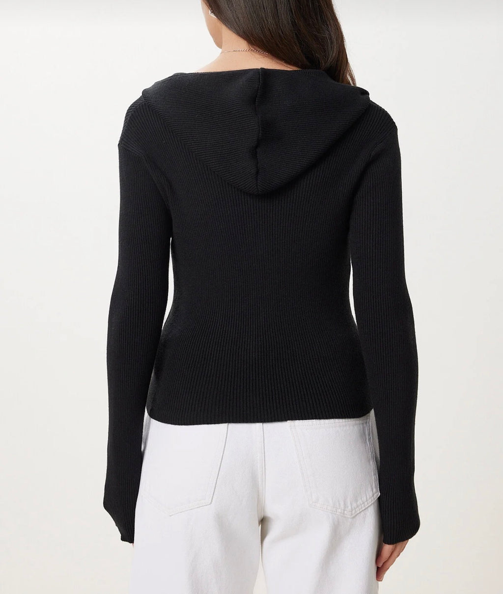 Hooded zippered knitwear cardigan