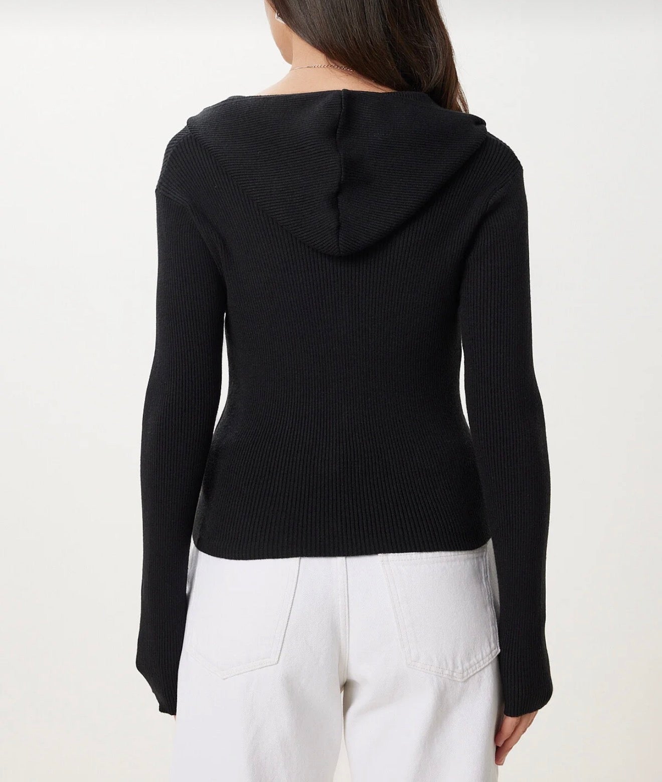 Hooded zippered knitwear cardigan