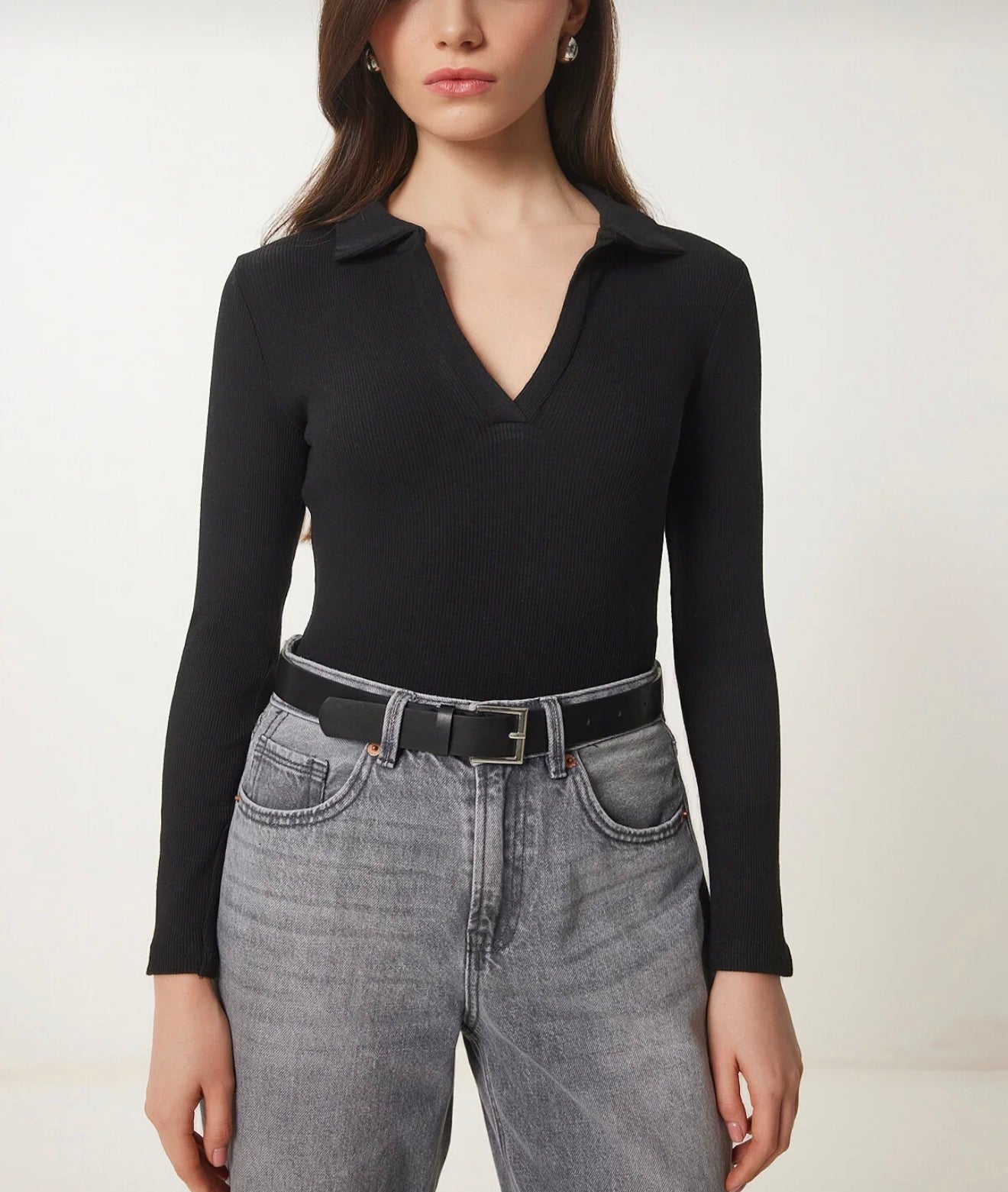 Polo neck knitted blouse